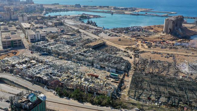 An aerial view showing the massive damage done to Beirut port area. Picture: AFP