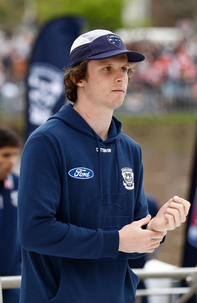 Max Holmes of the Cats during the 2022 Toyota AFL Grand Final Parade on September 23, 2022 in Melbourne, Australia. Picture: Darrian Traynor