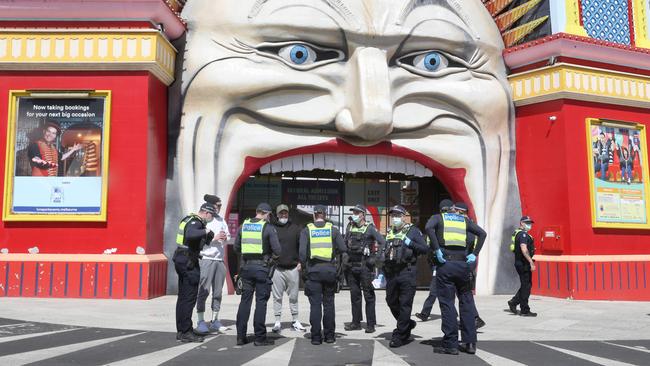 Police were at Luna Park on Saturday morning. Picture: David Crosling