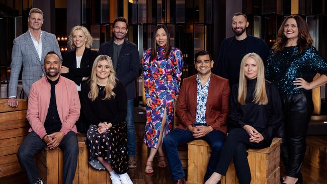 Celebrity MasterChef cast (back): Nick Riewoldt, Rebecca Gibney, Matt Le Nevez, Dami Im, Ian Thorpe, Chrissie Swan, (front) Archie Thompson, Gordon Ramsay’s daughter Tilly, Dilruk Jayasinha and Collette Dinnigan. Picture: Ten