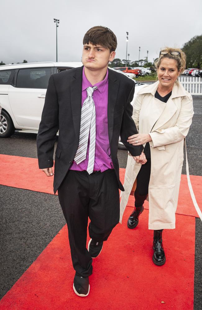 Graduate Keifer Andrews-Daniels with Jane Richards at Clifford Park Special School formal at Clifford Park Racecourse, Wednesday, November 20, 2024. Picture: Kevin Farmer