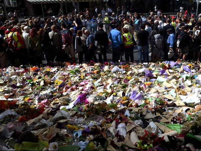 Bourke St GRPO’s floral tributes before they were removed on Tuesday. Picture: Nicole Garmston