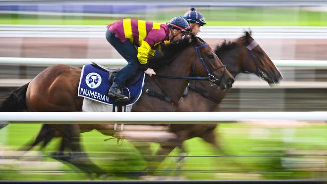 James McDonald riding Numerian and Raphael Marchelli riding Regal Lion. Photo by Vince Caligiuri/Getty Images