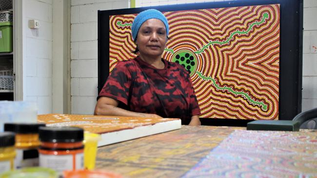 Gurindji/Malngin artist Leah Leaman at the Karungkarni Art and Culture Centre in Kalkarindji. Picture: Jason Walls