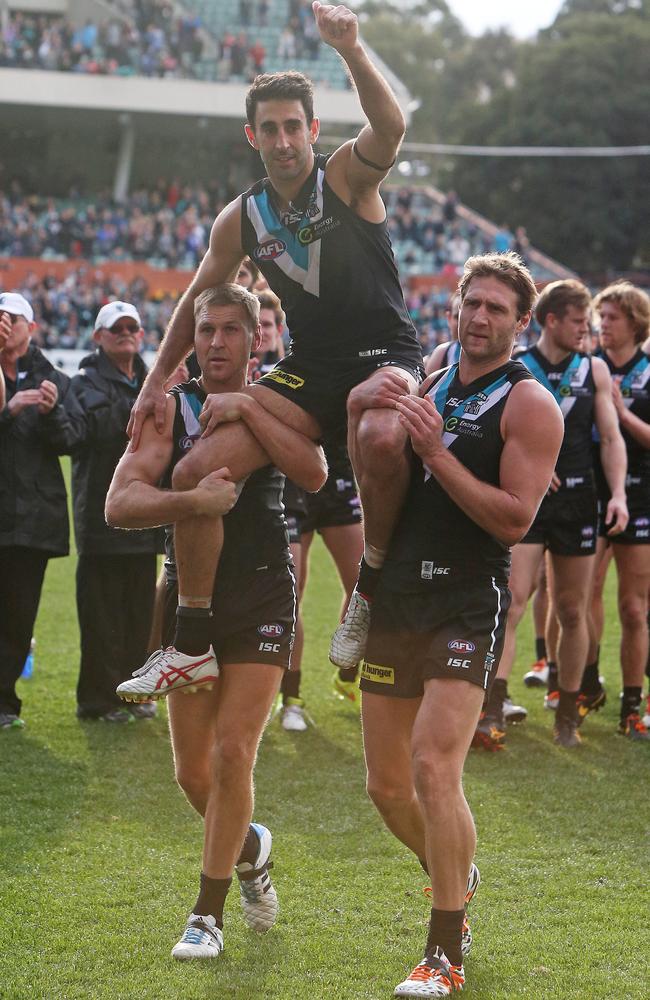 Dom Cassisi chaired off Adelaide Oval. Picture: Simon Cross