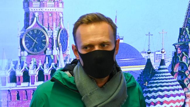 Navalny flew back to Moscow for his inevitable arrest – here at Sheremetyevo airport upon the arrival from Berlin on January 17, 2021. Picture: AFP