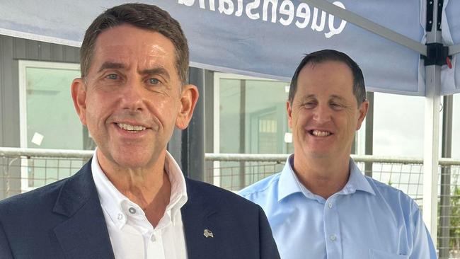 Deputy Premier Cameron Dick and Caloundra MP Jason Hunt. Picture: Madeline Grace.