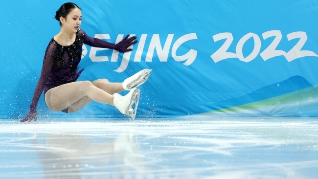 The 19-year-old fell flat on the ice during her routine, finishing last in the women's short programme team event. Picture: Getty Images