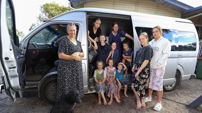 Caroline Langguth at home with kids Bridie 17, Felicity 16, Suzannah 15, Celina 13, Kateri 12, Charlotte 11, Andrew 9, Rita 8, Evelyn 6. Joey 3. Caroline is expecting her 14th child in August and as you can expect has a very busy life. Pics Adam Head