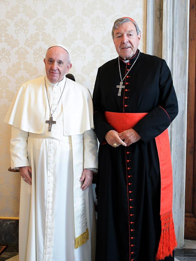 Pope Francis and Australian cardinal George Pell. Picture: AFP