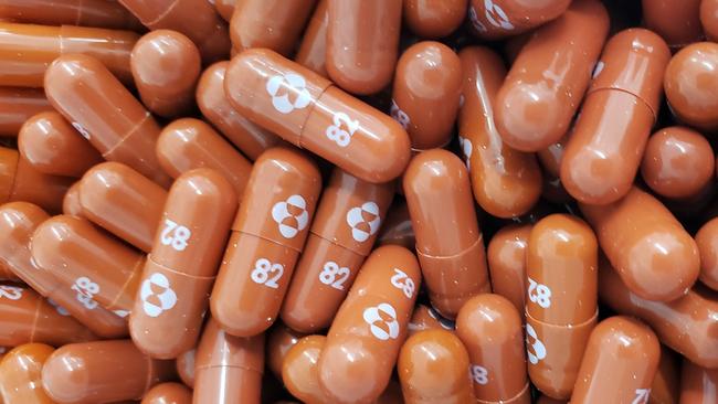 The antiviral drug Molnupiravir is one of five Covid-19 treatments bought by Australia but it’s not yet approved for use. Picture: AFP