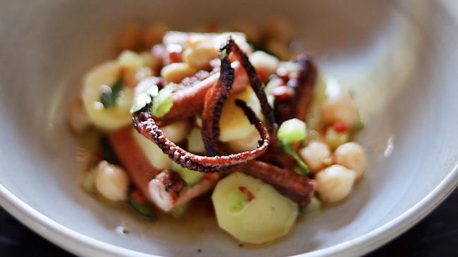 Octopus, chickpeas, potato at Little Wolf, Mitolo Winery.