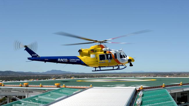 RACQ Capricorn Helicopter Rescue landing on the new Rockhampton Hospital helipad.Photo Allan Reinikka / The Morning Bulletin