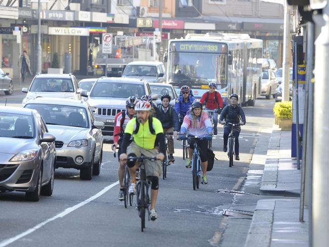 Morning traffic on Oxford Street, Paddington. Picture: Craig Wilson