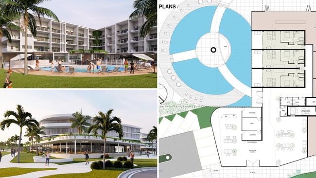 Early design renders for the four-storey resort at The Dunes estate at Mackay Harbour. Picture: Urbex, documents lodged to Mackay Regional Council