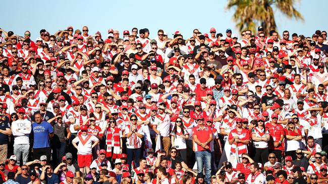 Dragons supporters get behind their team at UOW Jubilee Oval.