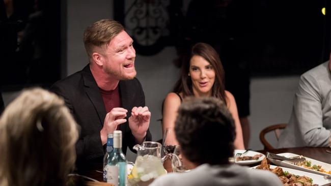 Dean Wells blowing up at a MAFS dinner party during his time on the show.