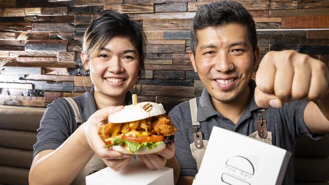 Owners of Copper Bench Sara Poolsirisook and Tenzin Norbu launch their new business Pow Bao, offering bao bun burgers that pack a punch, Tuesday, March 15, 2022. Picture: Kevin Farmer