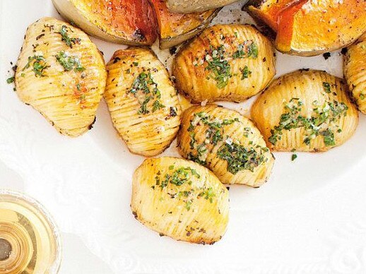 Herb and garlic hasselback potatoes.