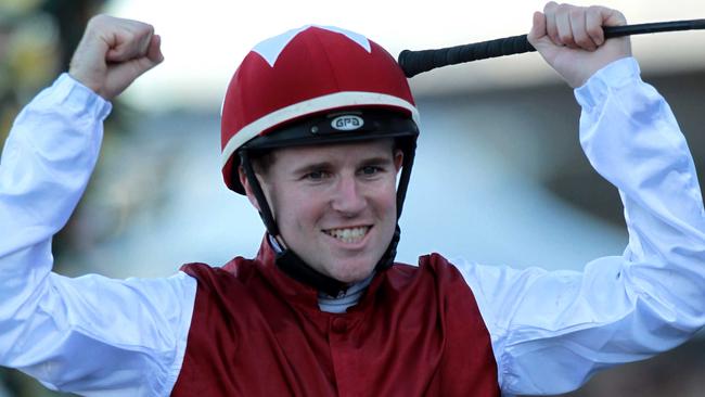 A young Tommy Berry after winning his first Group 1 aboard Epaulette in the 2012 Golden Rose. Picture: News Limited.