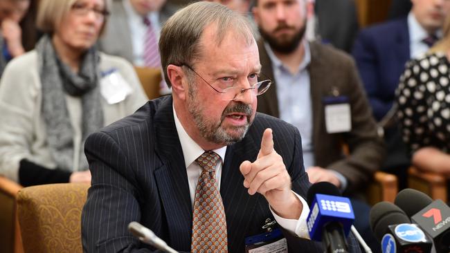 Andrew Knox, one of 10 patients underdosed in his chemotherapy treatment, gives evidence at the Parliamentary inquiry. Picture Campbell Brodie.