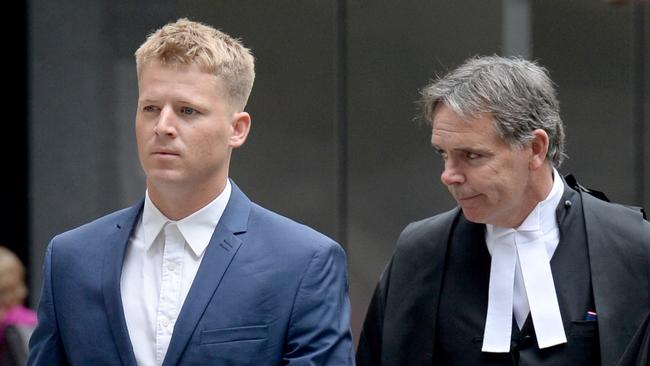 Sam Walker, son of Tim Walker QC, arrives at the Melbourne County Court for his appeal over a six-month jail term. Picture: Andrew Henshaw