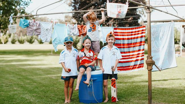 The Redden brothers, Henry, Bede, Sammy & Flynn pictured in their backyard in Narromine on Australia Day. Picture: Clancy Paine