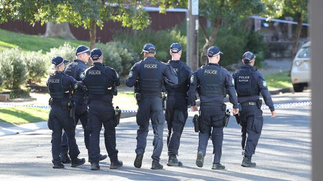 Police investigate the scene of a fatal gangland shooting on Harold Street Parramatta this morning. Picture: Max Mason-Hubers / Daily Telegraph