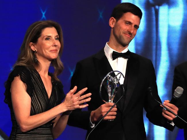 Winning streaks: Monica Seles and Novak Djokovic at the 2019 Laureus World Sports Awards in Monaco. Picture: Getty Images