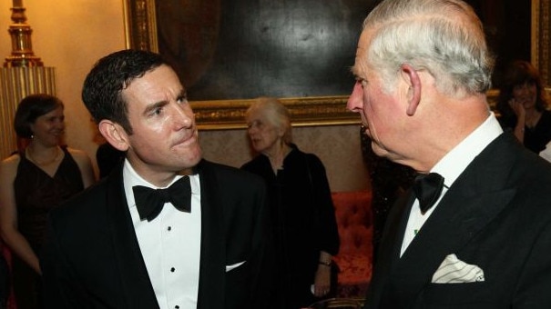 Labour is pressing for more detail about Lex Greensill’s contacts with senior British government figures. Greensill pictured talking to Prince Charles about supply chain finance. Picture: Supplied