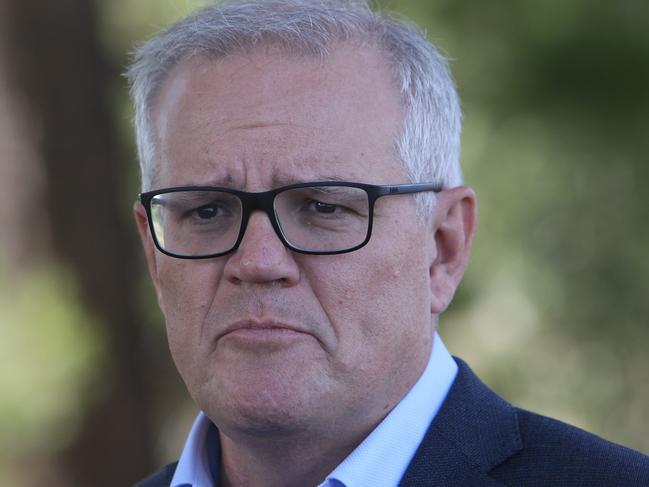 ADELAIDE, AUSTRALIA - Advertiser Photos FEBRUARY 13, 2022: Prime Minister Scott Morrison at a press conference to launch the development of the South Road tunnels in St MaryÃs, SA. Picture Emma Brasier