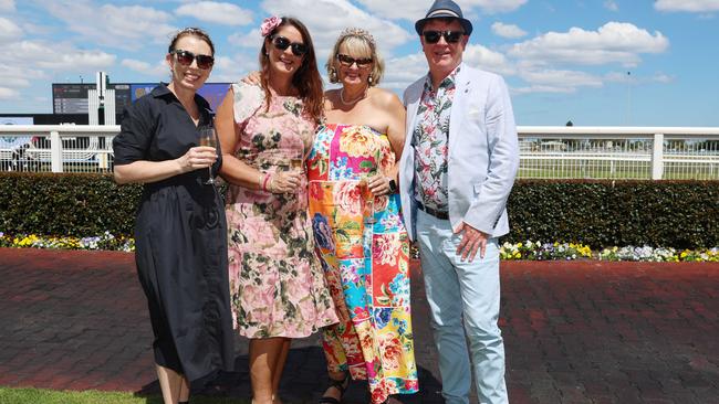 MELBOURNE, AUSTRALIA – OCTOBER 16 2024 Ally, Tony, Nikki and Rachael at the Caulfield Social race day at Caulfield racecourse on Wednesday 16th October, 2024 Picture: Brendan Beckett