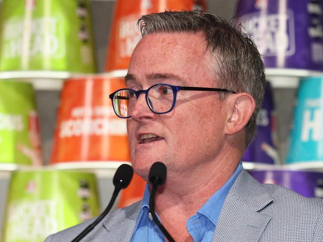 BRISBANE, AUSTRALIA - DECEMBER 13: Alistair Dobson speaks during the BBL Season Launch at The Joinery on December 13, 2024 in Brisbane, Australia. (Photo by Mackenzie Sweetnam/Getty Images for Cricket Australia)