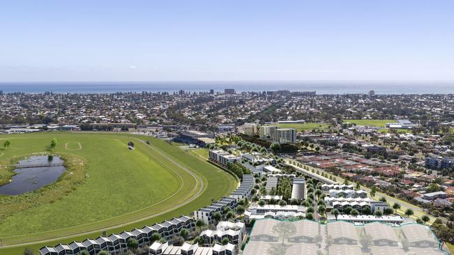 Artist’s impression showing an aerial view of the Morphettville redevelopment. Picture: Supplied