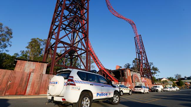 Emergency crews outside Dreamworld on the day of the disaster. Picture: Jason O'Brien/Getty Images