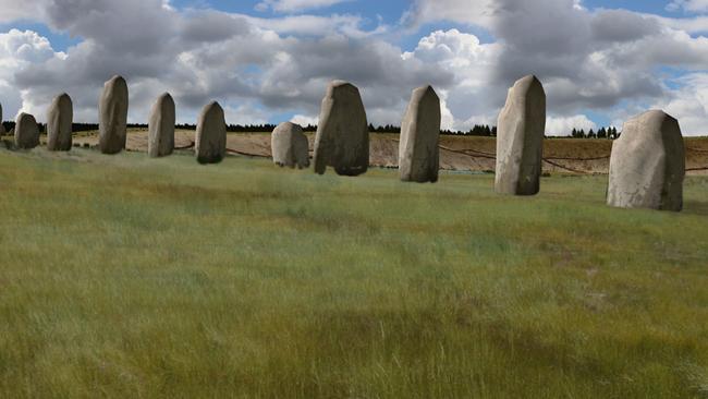 Sign of the times ... A digital reconstruction of the sarcen stones on the boundary of the pre-Stonehenge amphitheatre at Durrington Henge. Source: Stonehenge Hidden Landscape Project