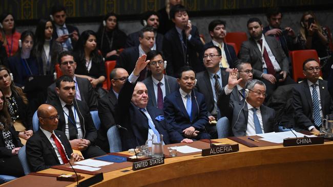 The UN Security Council votes on a resolution allowing Palestinian UN membership at United Nations headquarters in New York. Picture: AFP