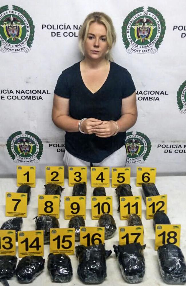 Australian Cassie Sainsbury was jailed in Colombia in 2017 after she tried to smuggle about 6kg of cocaine into the country. Picture: AFP