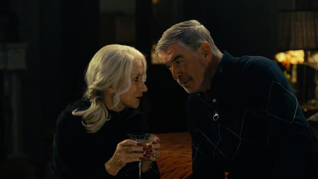 L-R Helen Mirren as Maeve Harrigan and Pierce Brosnan as Conrad Harrigan in Mobland. Photo Credit: Sophie Mutevelian/Paramount+