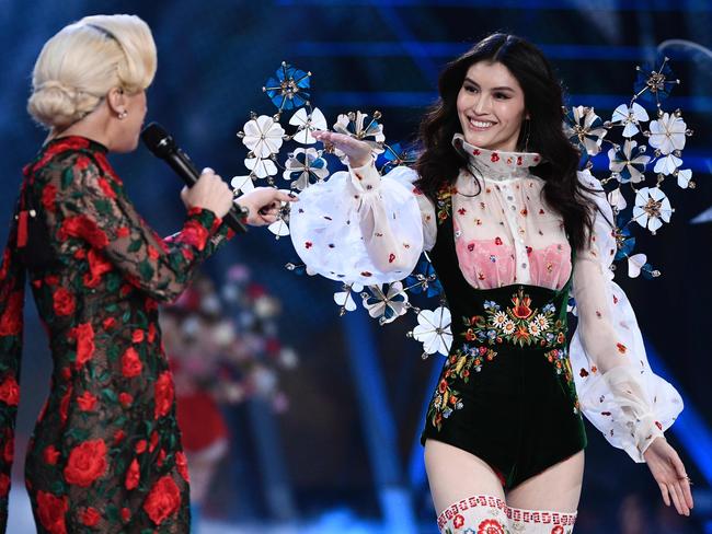 Lady Gaga performs as Sui He walks the runway during the 2016 Victoria’s Secret Fashion Show on November 30, 2016 in Paris, France. Picture: AFP