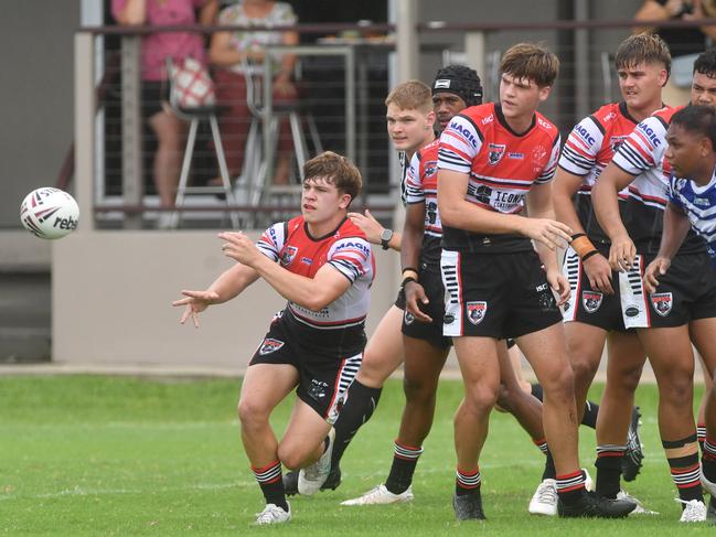 Kirwan High against Ignatius Park College in the Northern Schoolboys Under-18s trials at Brothers Rugby League Club in Townsville. Cooper Cox. Picture: Evan Morgan