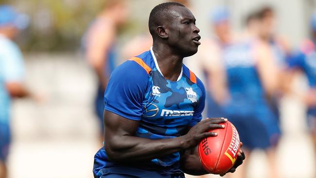 Majak Daw training with North Melbourne at Arden Street last month.