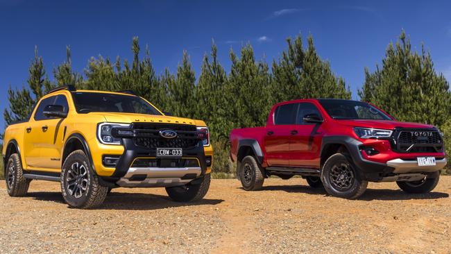 2023 Toyota HiLux GR, Ford Ranger Wildtrak X, Volkswagen Amarok PanAmericana comparison test. Photo: Mark Bean