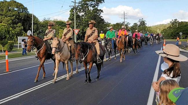 Riders make their way down Main Street, Kilkivan for the Grand Parade of Horses at the end of the Kilkivan Great Horse Ride.