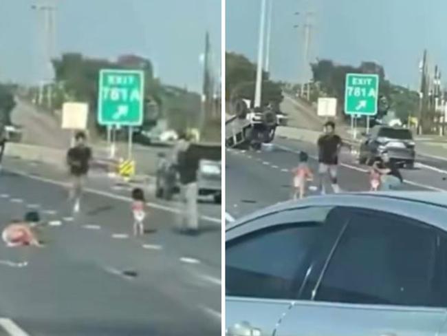 Toddlers spotted in middle of highway