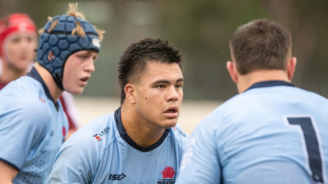 Waratahs player Justice Taumoepeau a picture of concentration.