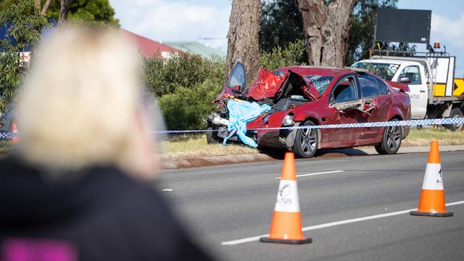 A witness said the crash occurred as two workers were setting up cones on the road. Picture: Mark Stewart