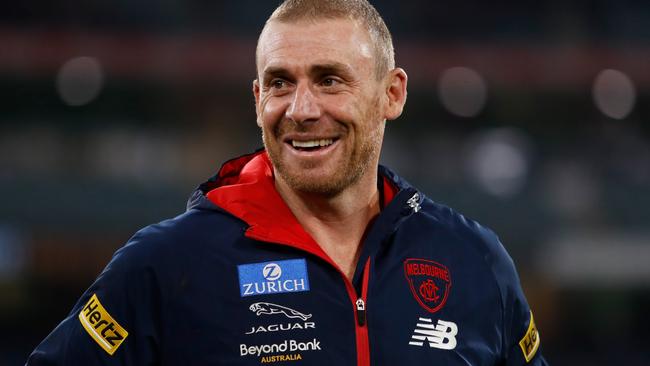 Simon Goodwin wasn’t concerned that the Demons trailed at halftime. Picture: Dylan Burns/AFL Photos via Getty Images