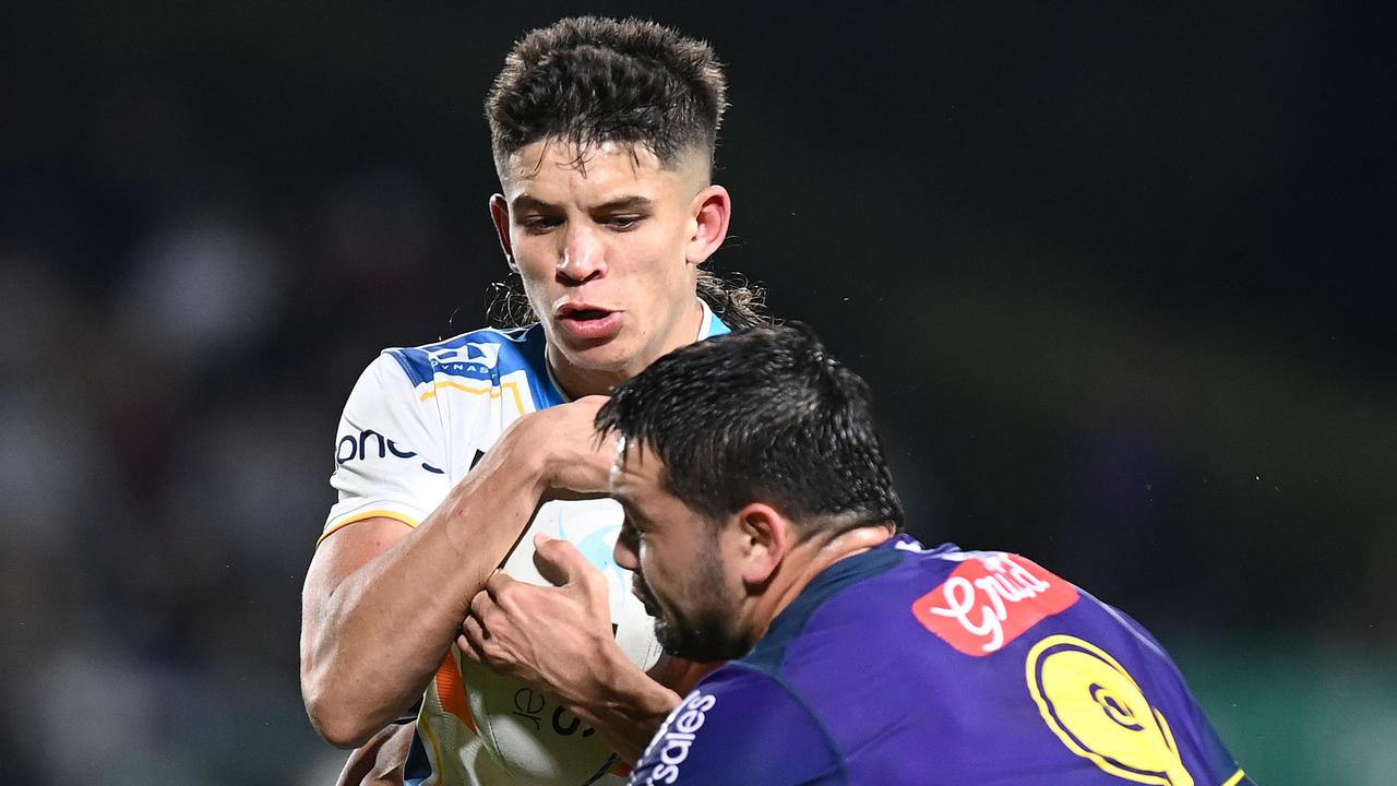 Titans young gun Jayden Campbell has set tongues wagging with his exciting entry to the NRL. Picture: Bradley Kanaris/Getty Images