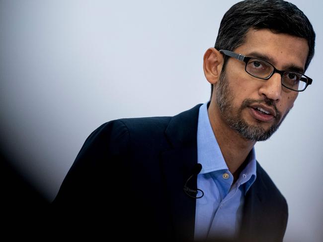 (FILES) In this file photo taken on January 20, 2020 Google CEO Sundar Pichai speaks during a conference in Brussels.(Photo by Kenzo TRIBOUILLARD / AFP)